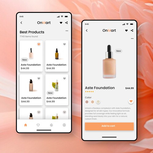 Online shopping app screen UI design