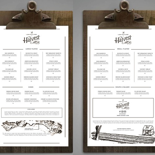 Menu Design For Harvest Restaurant.