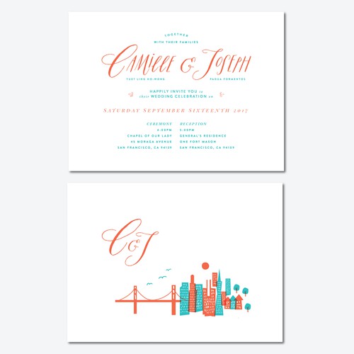 Stylish San Francisco wedding invitation! Pinterest board and lots of feedback provided :)