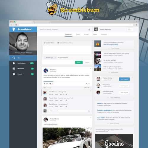 Social Networking User Interface (Main Page Layout)