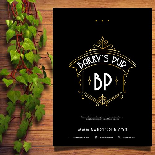 Logo concept Barrys Pub on Menu