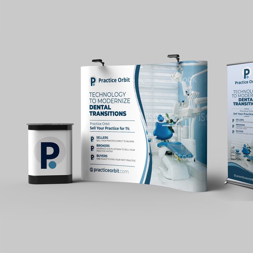 Design a modern tradeshow backdrop and banner for a dental tech company!x