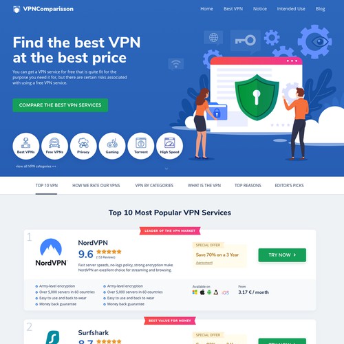 Webpage Design for VPN Comparison website website