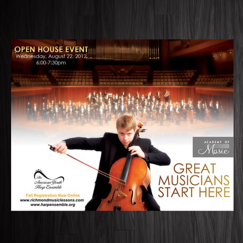 Help Academy of Music with a new postcard or flyer