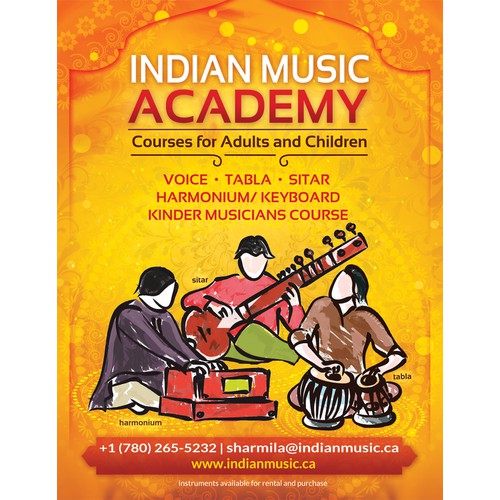 Create an inspiring professional poster for an Indian Music School