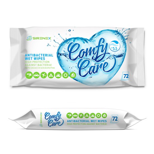 Packaging design Antibacterial Wetwipes - SIRENEX ComfyCare Antibacterial Wetwipes