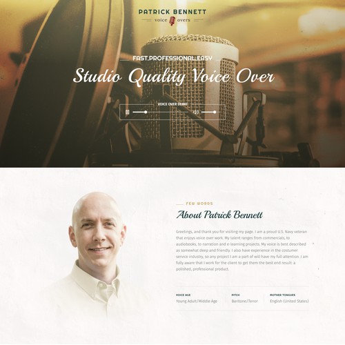 Home page design for personal Voice Over Studio