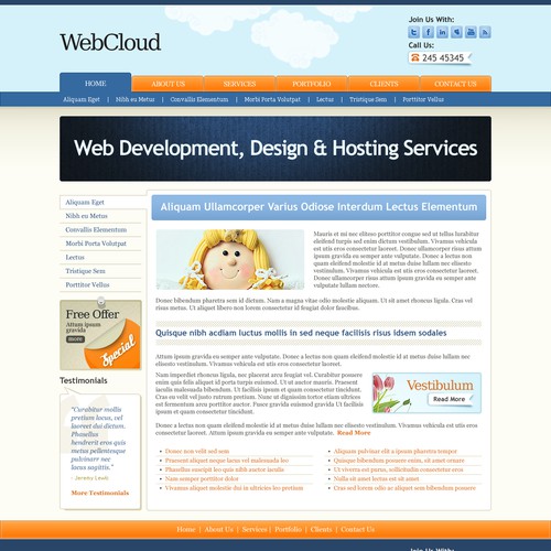 Design the website template for WebClouds new starter product