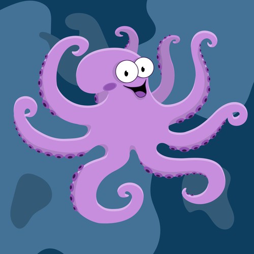 Cute purple octopus cartoon character.