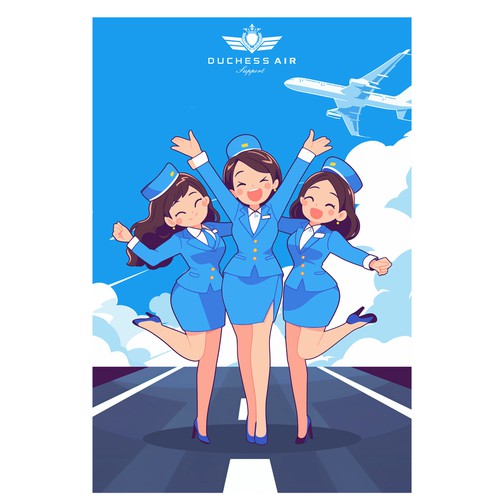 Artwork of classic Flight attendants and pilots