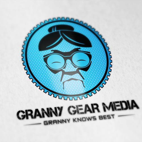 Create a crazy granny logo for "Granny Gear Media"