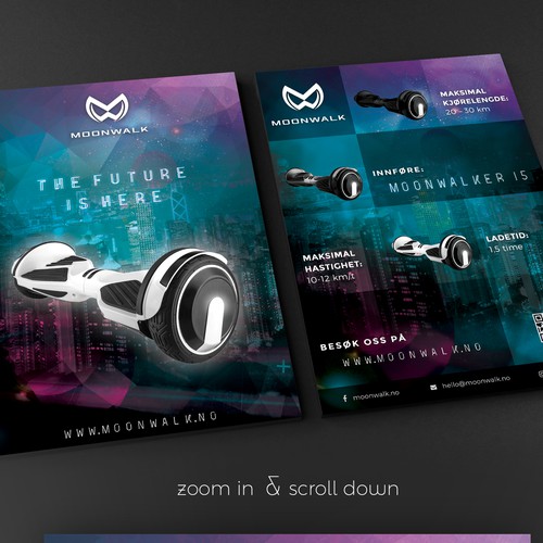 Futuristic flyer for hoverboard company