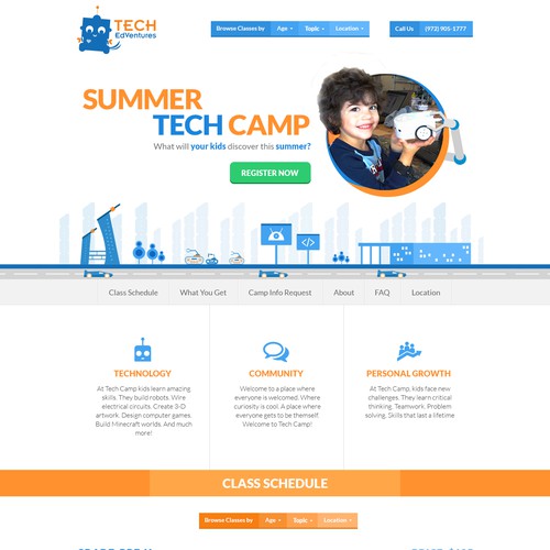 Single page website design for children tech camp