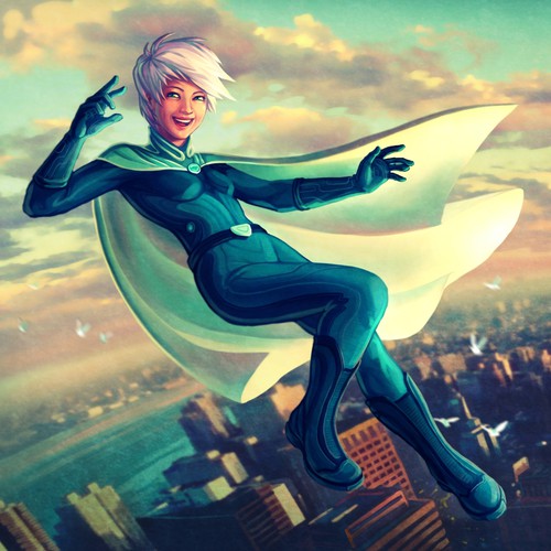 Create a landing page illustration for a website promoting a book about superheroes