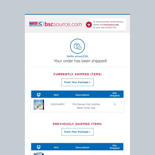 Items Shipment email Design