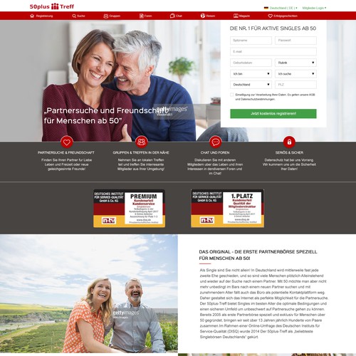 New homepage for the website for dating and friendship for singles over 50