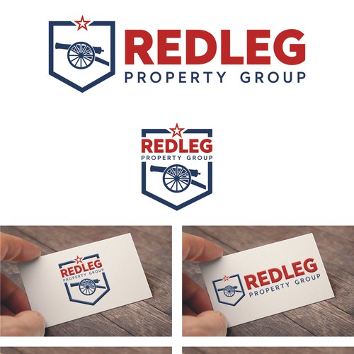 Create a modern artillery themed logo for Redleg Property Group