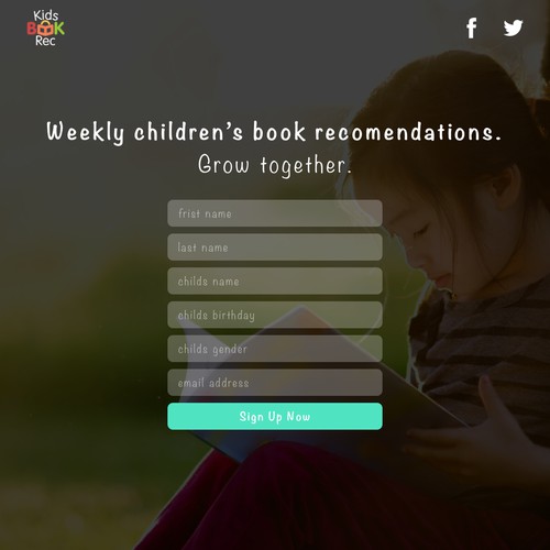 Landing page design for KidsBookRec