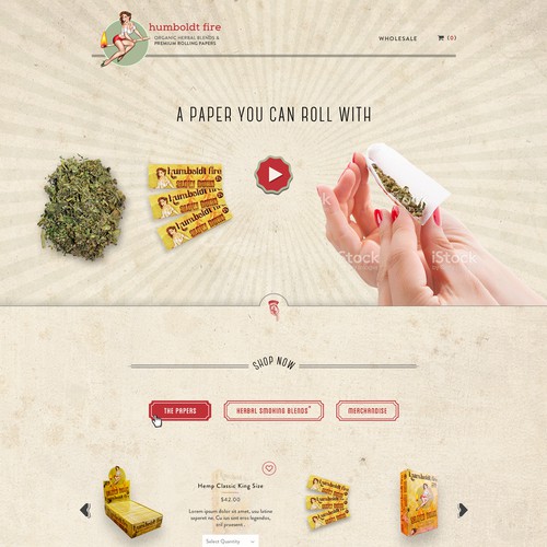 Vintage, Retro and Pin-Up themed web page design for a rolling paper company