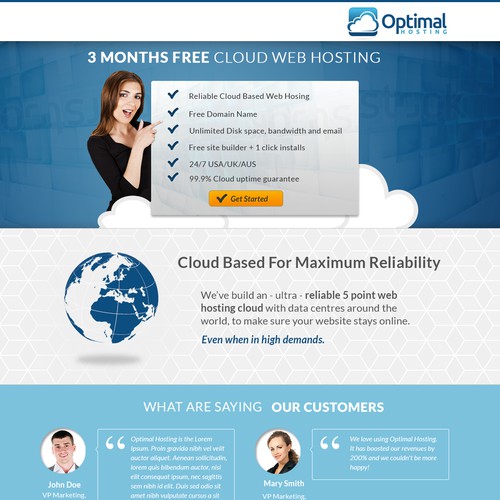 Optimal Hosting Offer Landing page