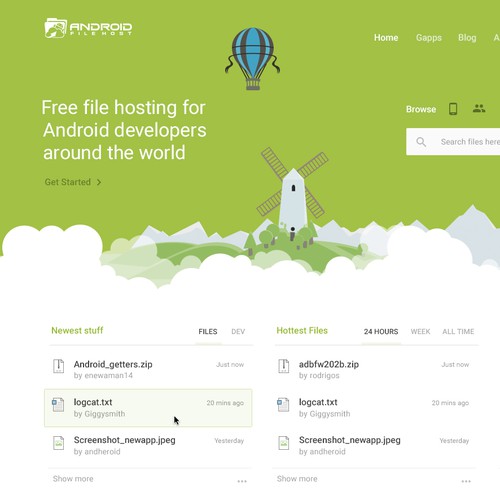 Website design for Android File Host 