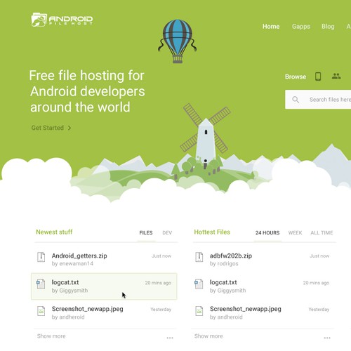 Website design for Android File Host 
