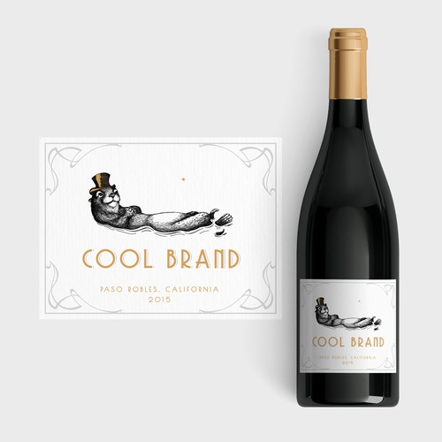 Otter with a top hat Label design for Cool Brand Wine