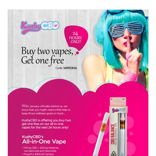 This is a KushiCBD mailer ad. 