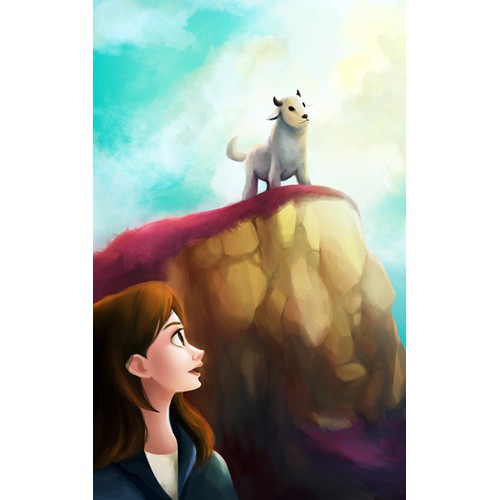A cute goat peers over a cliff. Fun and adventure, Harry Potter type of book.