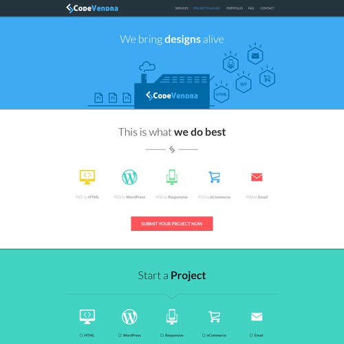 Landing page design for psd to html services website.