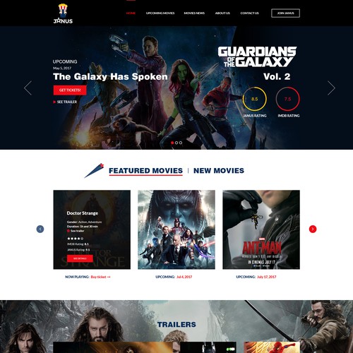 Homepage for a movie rating system website