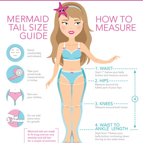 Size Chart/Guide Illustration For Swimmable Mermaid Tails Company