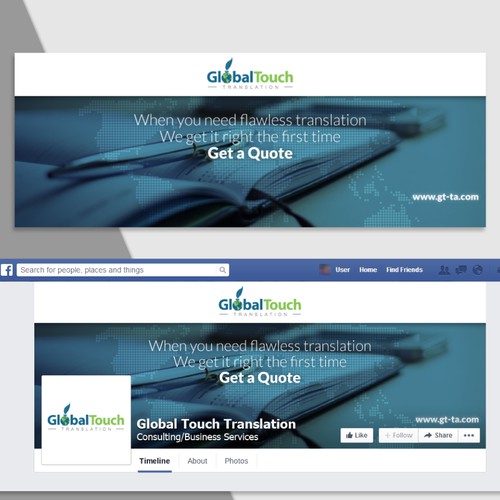 Create an attractive Facebook Cover for a reliable translation company that focuses on quality