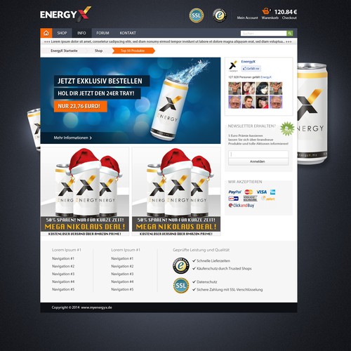 Design a stylish shop & website for an ENERGY DRINK!