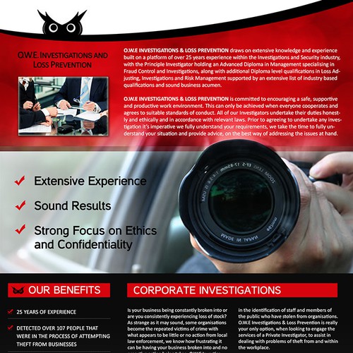 Flyer for O.W.E Investigations and Loss Prevention