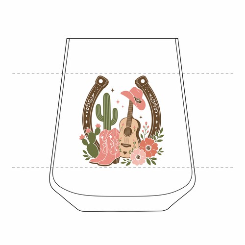 Illustration for drinking glasses inspired by horses & cowgirls