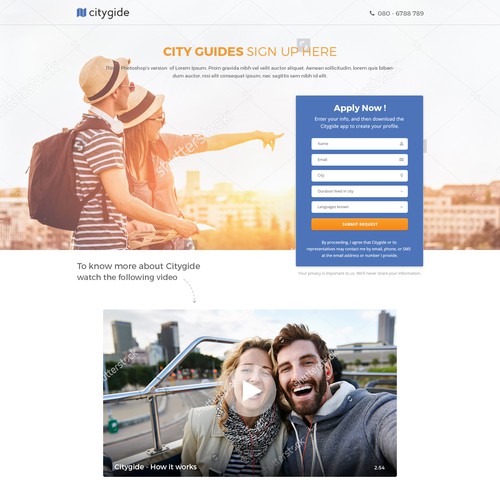 Landing page design for Citygide