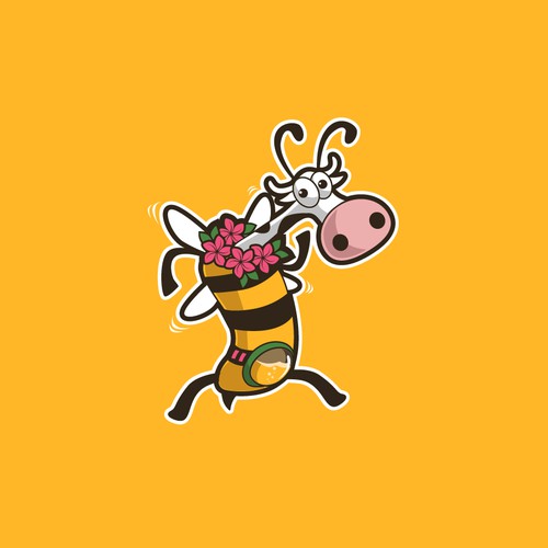 Bee Cow logo mascot for milk honey ice cream company