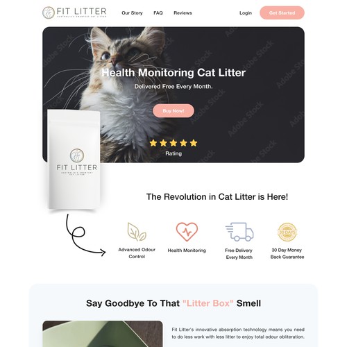 health monitoring cat litter website landing page design