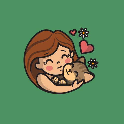 Illustration of a little girl hugging her pet