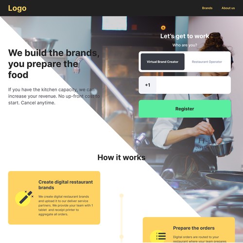 Landing page for Restaurant Branding