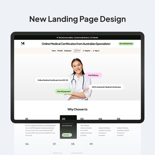 Landing Page Design for Online Medical Certificates Platform