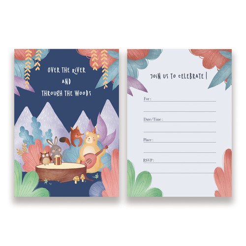 Birthday Party Invitations Entry with Kids Woodland Animal theme