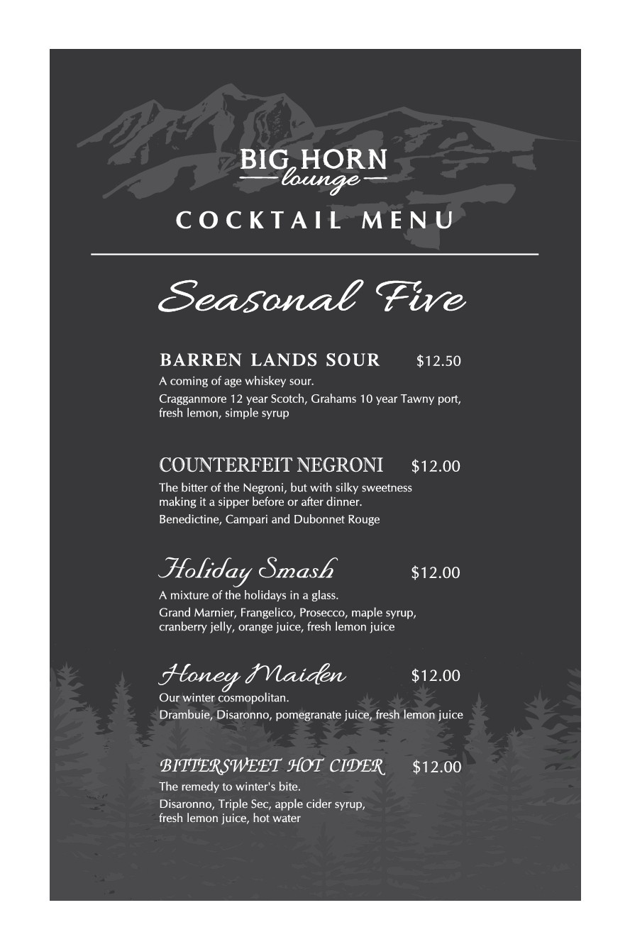 Seasonal Mountain Resort Cocktail Menu