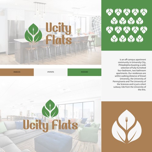 Creative logo design campus apartment with nature, modern and simple styles isolated on branding board