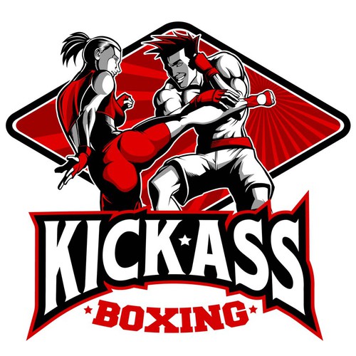 Powerful, cool, illustrative logo for Kick Ass Boxing