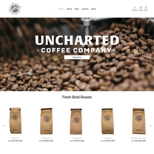 Uncharted Coffee Co Ecommerce Design