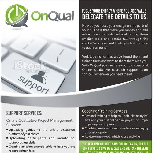 OnQual needs a creative one page 'flyer' to use with business professionals!