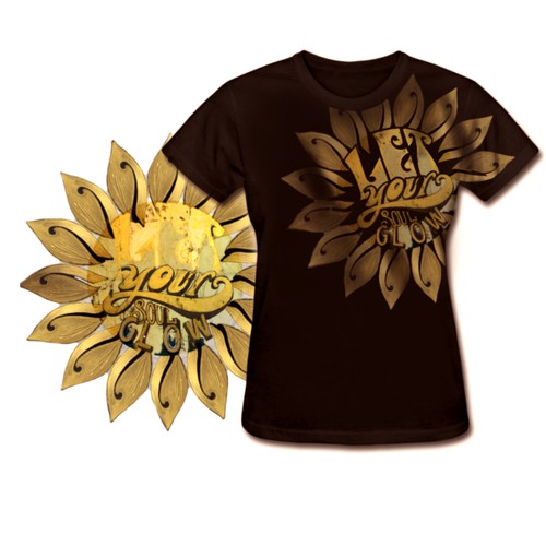 T shirt ‘let your soul glow’ golden design 