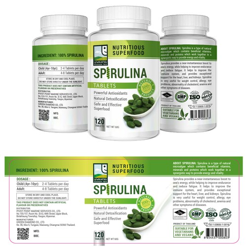 Label for supplement bottle of Spirulina
